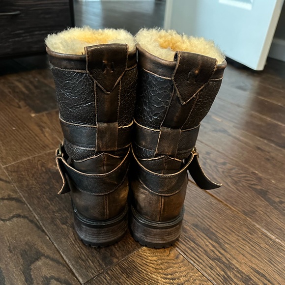 Ross & Snow Emilina Weatherproof Shearling lined Bomber Moto Boot Brown - Picture 7 of 13